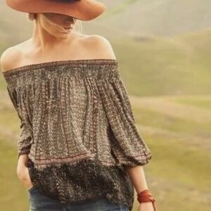 Anthropologie Vanessa Virginia Smock Neckline Lace Trim Blouse XS